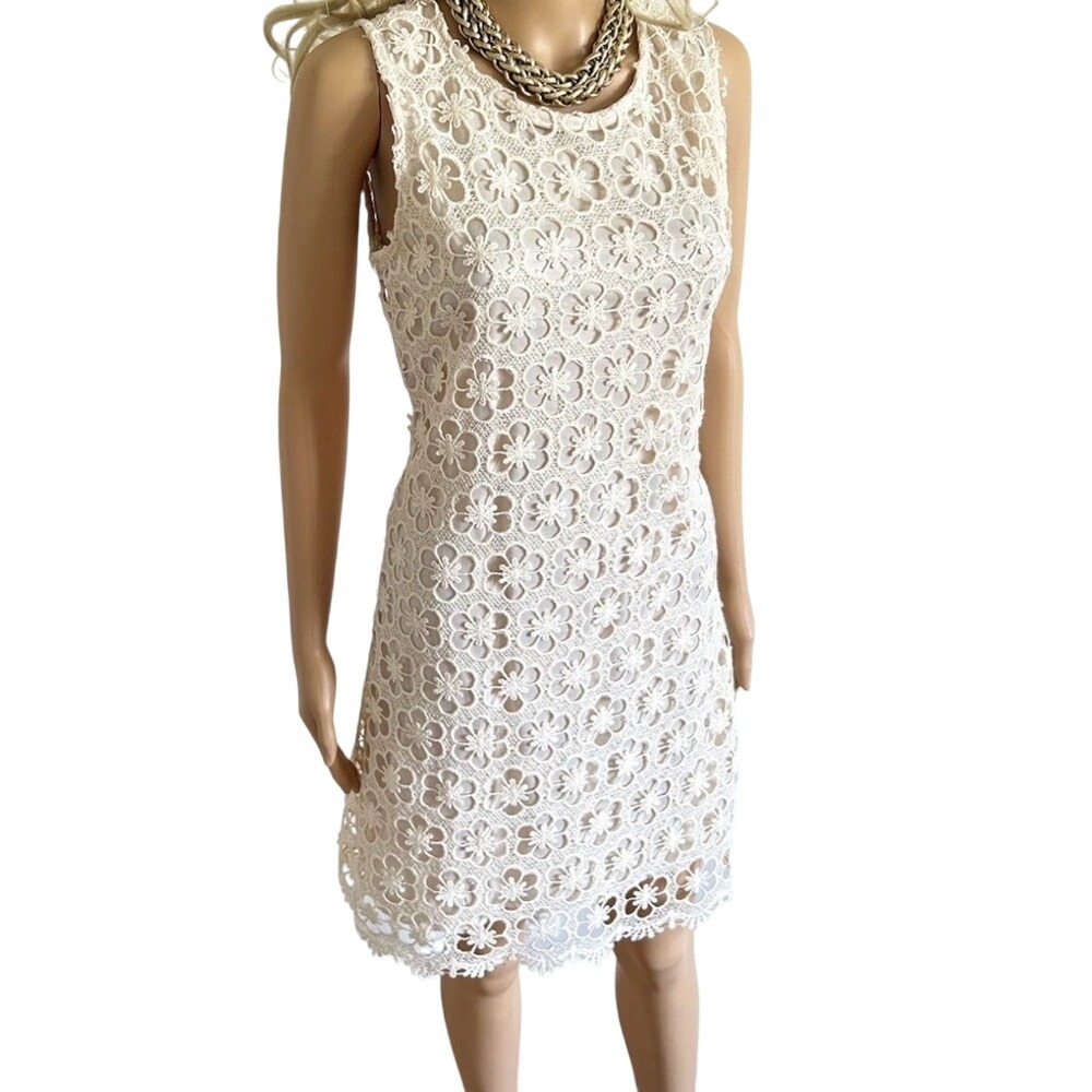 Sandro Ferrone, Cream Flower‎ Sleeveless Dress, Medium